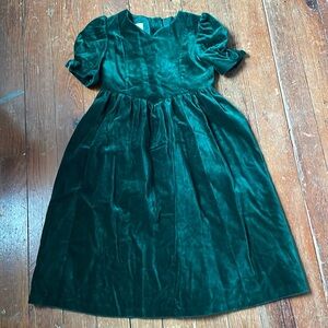 Vintage Laura Ashley Mother Child Green Velvet Velour Bow Sleeve Girls Dress 8